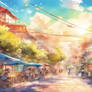 Anime watercolor village wallpaper