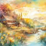 Watercolor lake scenery nature wallpaper