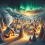Winter town digital illustration by night