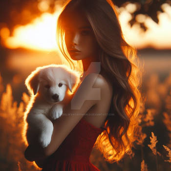 Lady with puppy digital illustration