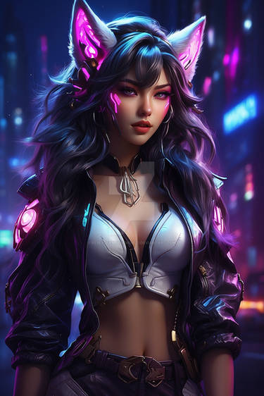 Cat ears girl cyberpunk model babe