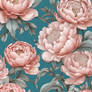 Floral pattern blue pink coral peonies wallpaper