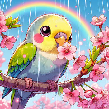 Spring bird cute small nature digital illustratio