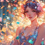 Anime girl at festival confetti wallpaper