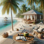 Tropical beach with cottage wallpaper nature