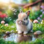 Sweet bunny with bubbles digital illustration