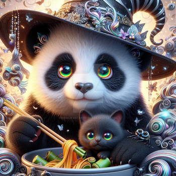 Adorable panda with kitten digital illustration