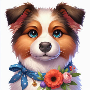 Cute puppy portrait digital illutration