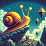 Pixelated 8bit snail in nature digital illustratio