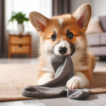 Corgi eats a sock digital illustration