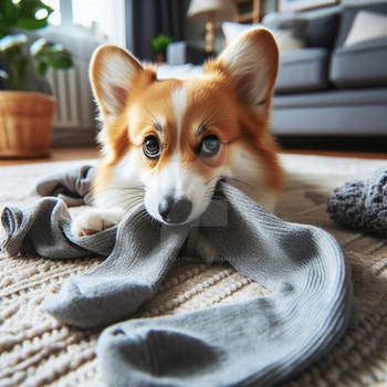 Corgi eats a sock digital illustration