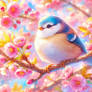 Cute small bird cherry tree digital illustration