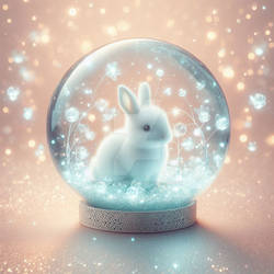 Baby bunny in a glass ball digital illustration