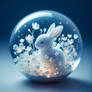 Baby bunny in a glass ball digital illustration