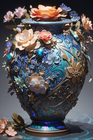 Flower in blue vase digital illustration