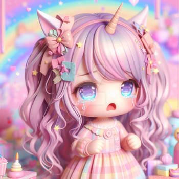 Chibified kawaii crying girl digital illustration