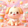 Sweet kawaii dog digital illustration