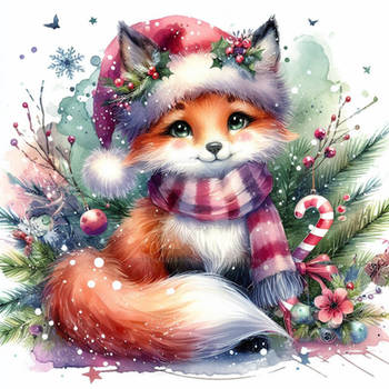 Sweet Christmas fox digital illustration