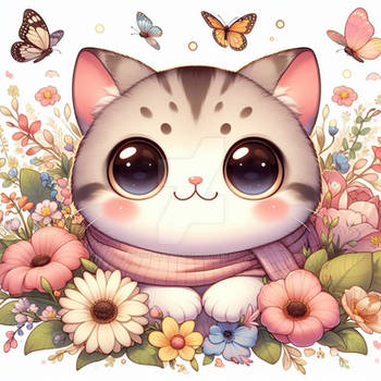 Chibified cat sweet digital illustration