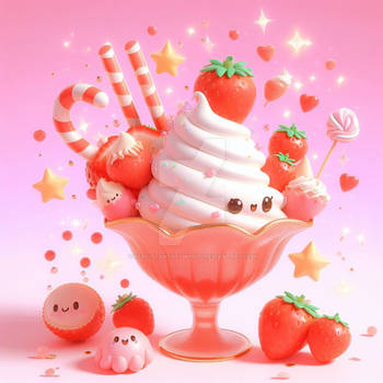 Strawberry sundae digital illustration