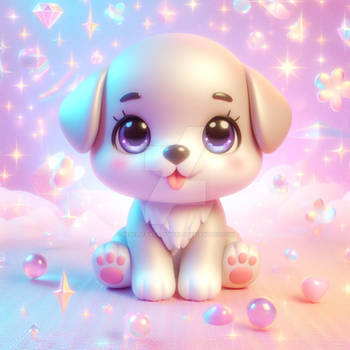 Chibified cute puppy digital illustration