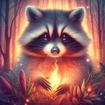 Raccoons cute forest digital illustration