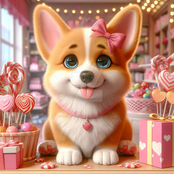 Corgi in candy store digital illustration