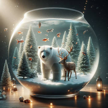 fish bowl with winter animals digital