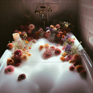 flowers in a bathtub digital illustration