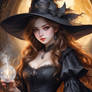 Witch in black digital illustration babe model