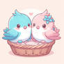 Cute chibified birds in basket