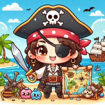 Chibified pirate digital illustration girl