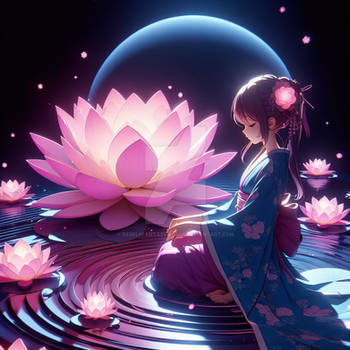 Sweet anime girl with lotus babe 3D
