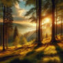 Sunrise through the forest nature