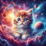 sweet cat with round glasses in galaxy