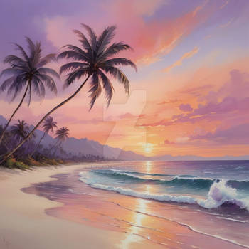 sunset tropical beach digital illustration