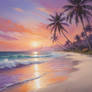 sunset tropical beach digital illustration