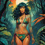 bikini lady in jungle digital art