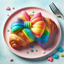 croissant with rainbow bow digital art food