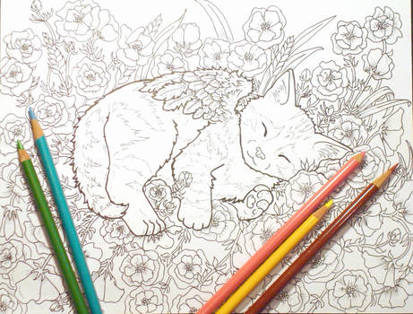 Sleeping Kitty Coloring Book Page