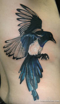 Flying magpie tattoo