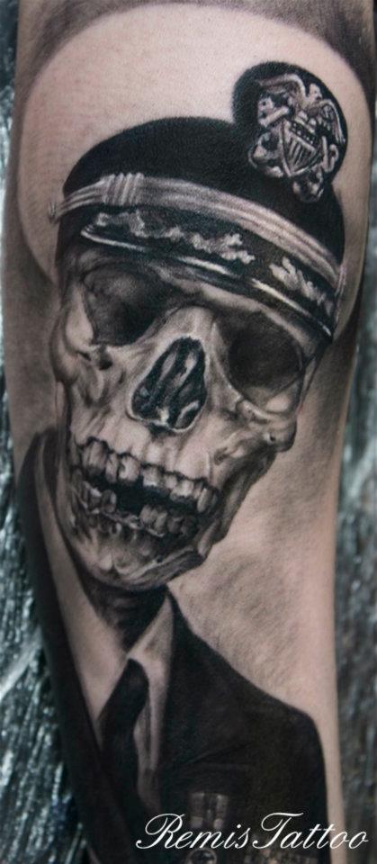 black and grey skull portrait tattoo 4