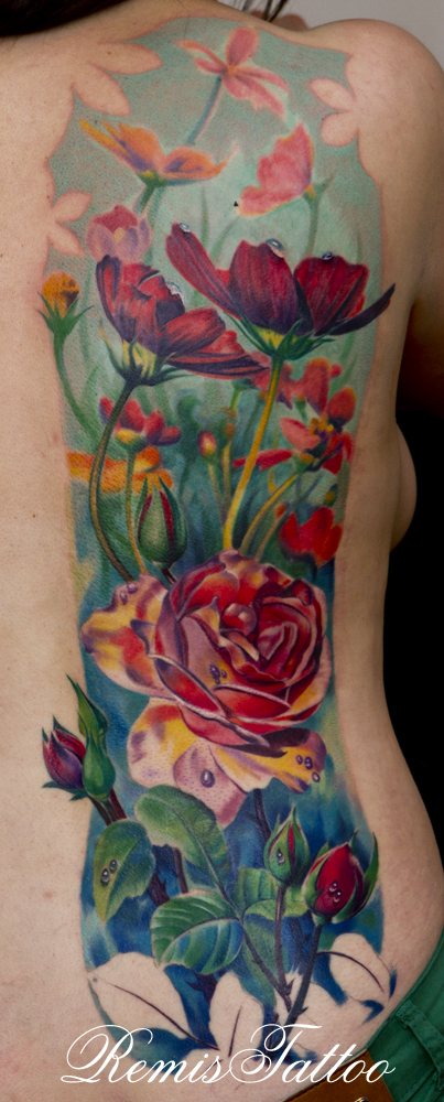 realistic color tattoo of flowers