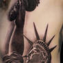 Black And Grey Tattoo Of Statue Of Liberty 