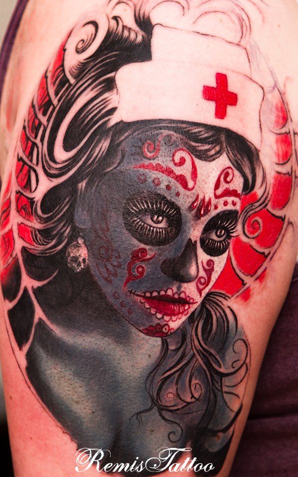 Color Day Of The Dead Tattoo Sugar Girl Tattoo