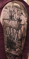 Tall Ships Skull Tattoo Black And Grey