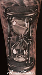 hourglass tattoo black and grey