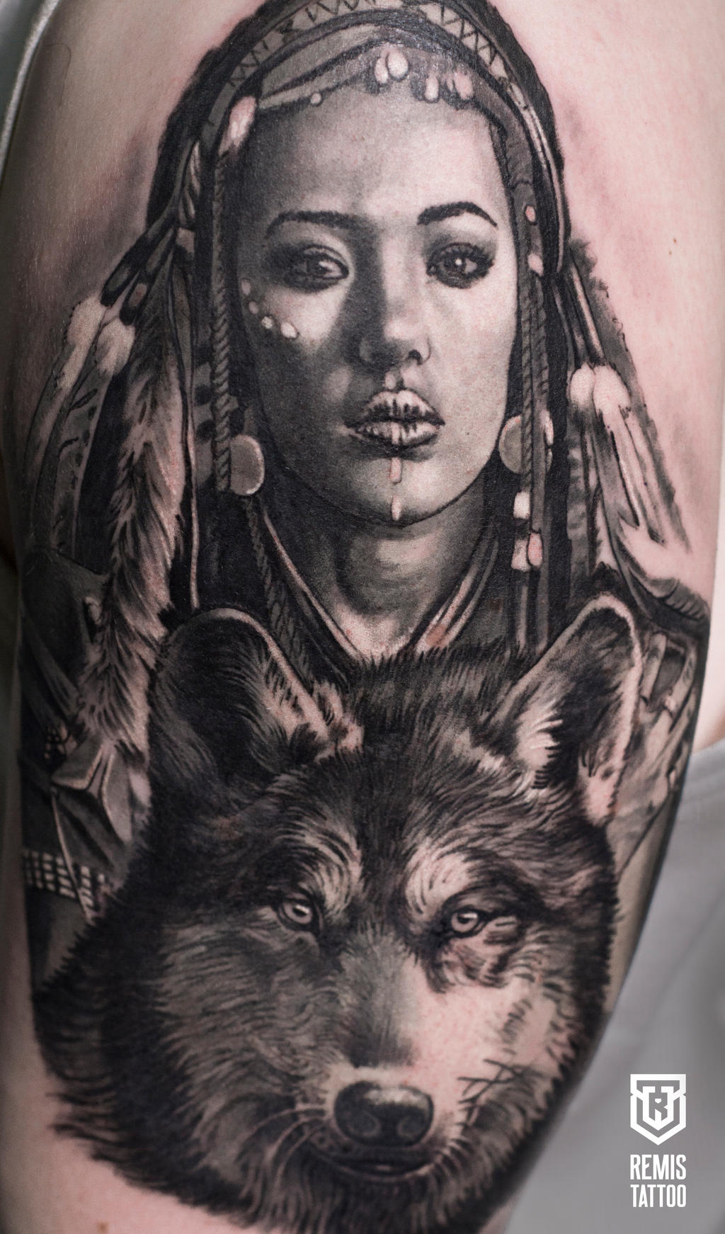 Realistic Girl with wolf Tattoo by Remistattoo on DeviantArt