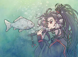 Wei Wuxian plays for a surprised carp