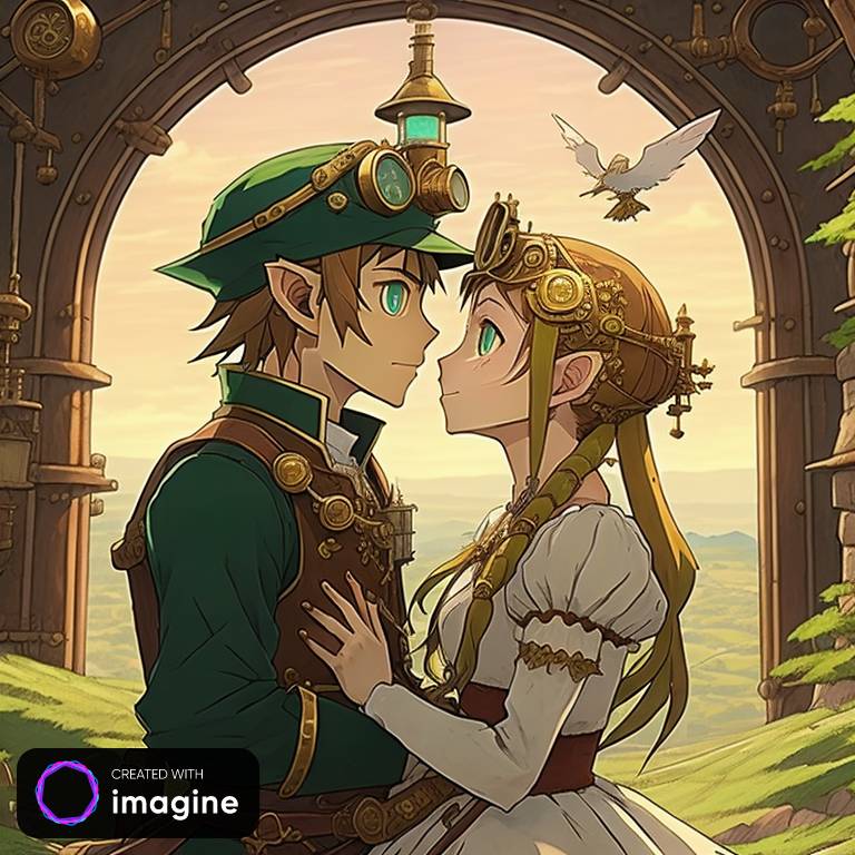 Steampunk Princess Zelda and Link Ghibli style